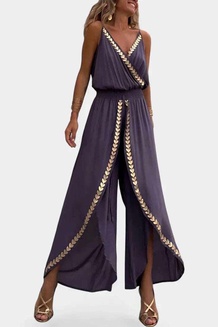 Donatila™ | Mono Elegante con Detalles Dorados y Pierna Abierta