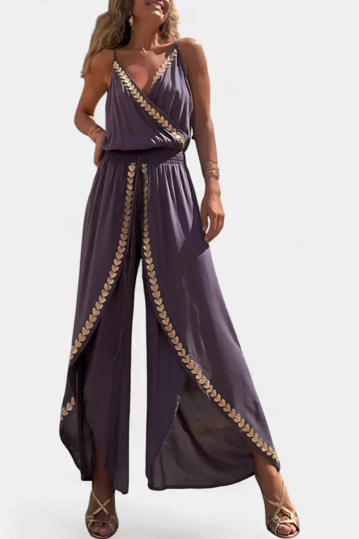 Donatila™ | Mono Elegante con Detalles Dorados y Pierna Abierta