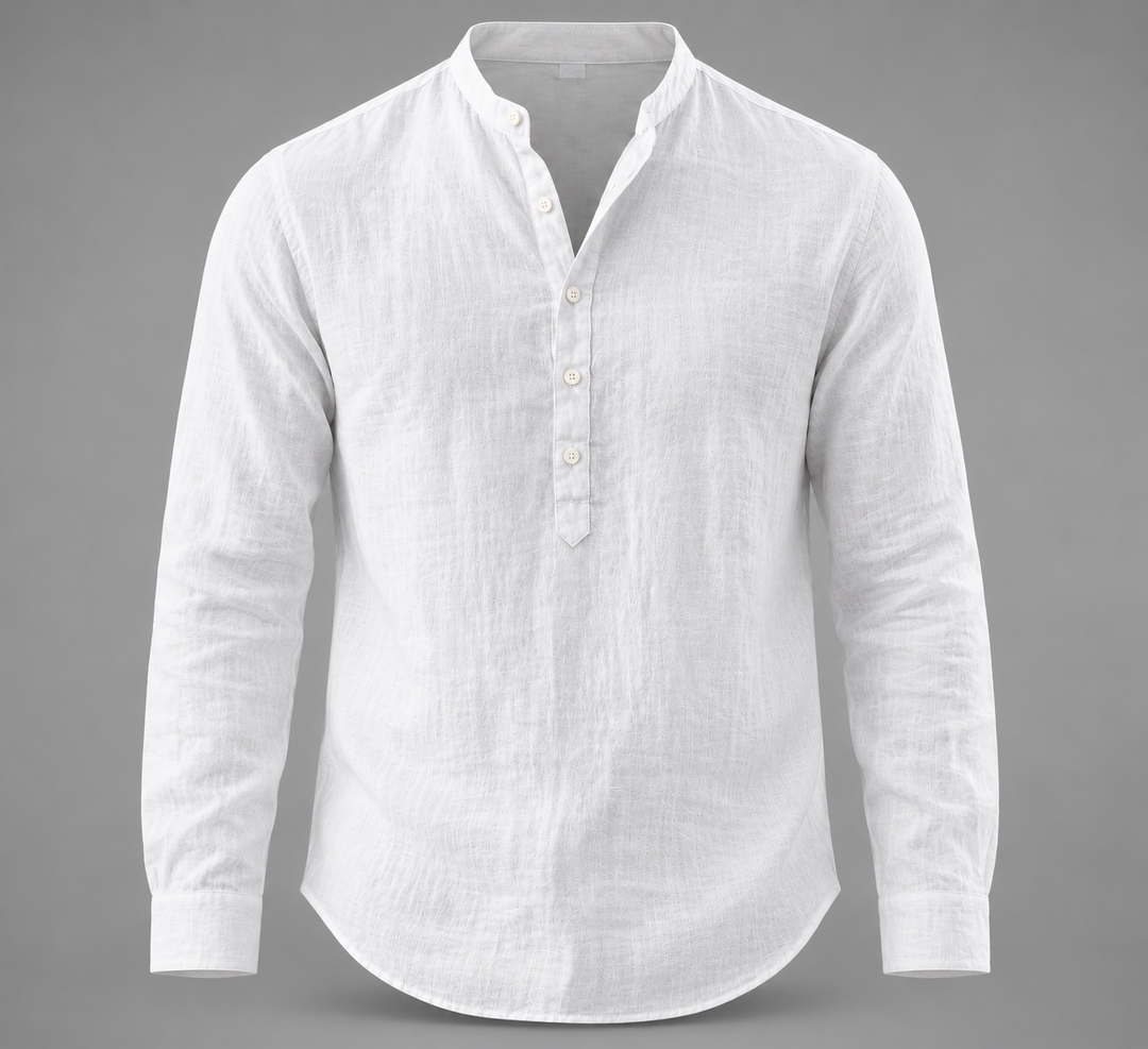 Lisboa™ | Camisa lino Henley blanco texturizado