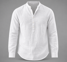 Lisboa™ | Camisa lino Henley blanco texturizado