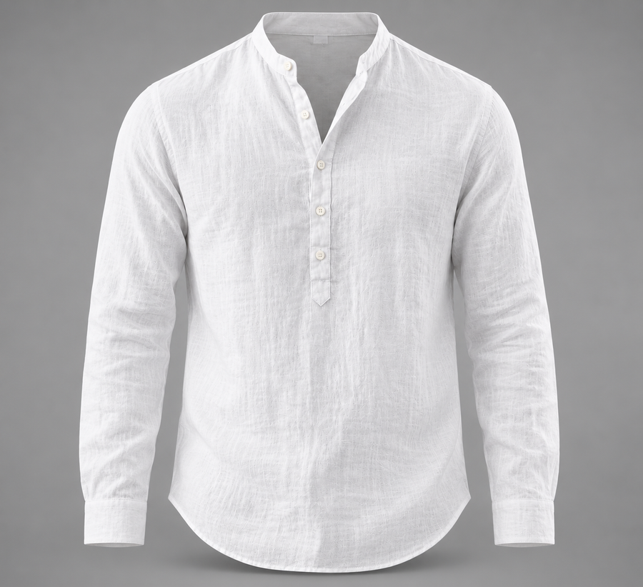 Lisboa™ | Camisa lino Henley blanco texturizado