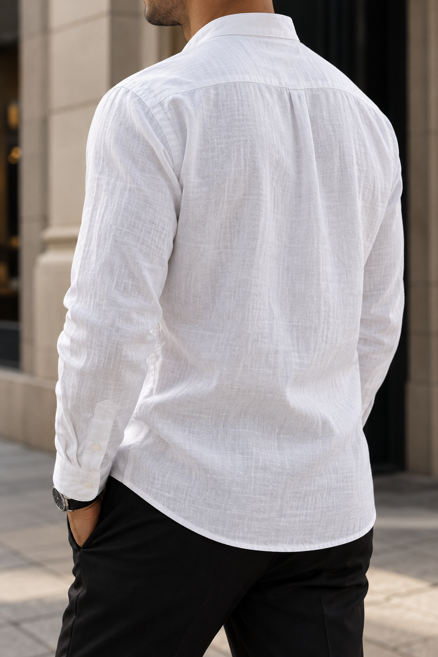 Lisboa™ | Camisa lino Henley blanco texturizado