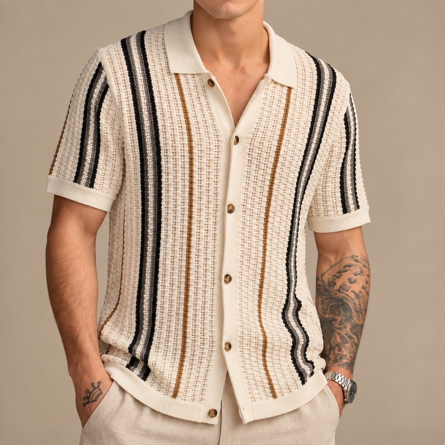 Ámsterdam™ | Polo vintage rayado crema