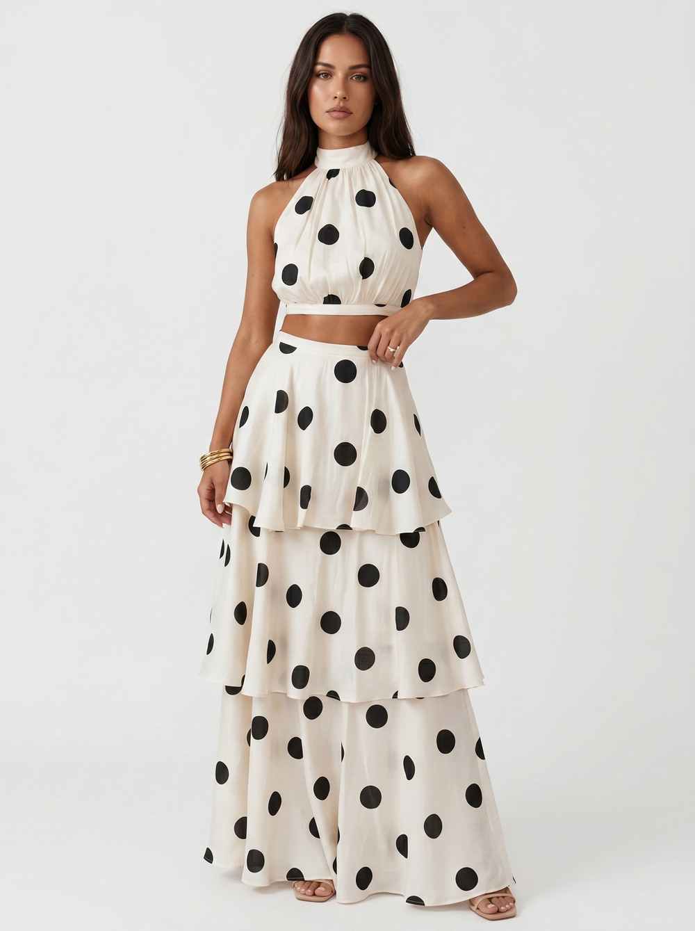 Lucía™ | Conjunto de Top y Falda Larga de Lunares