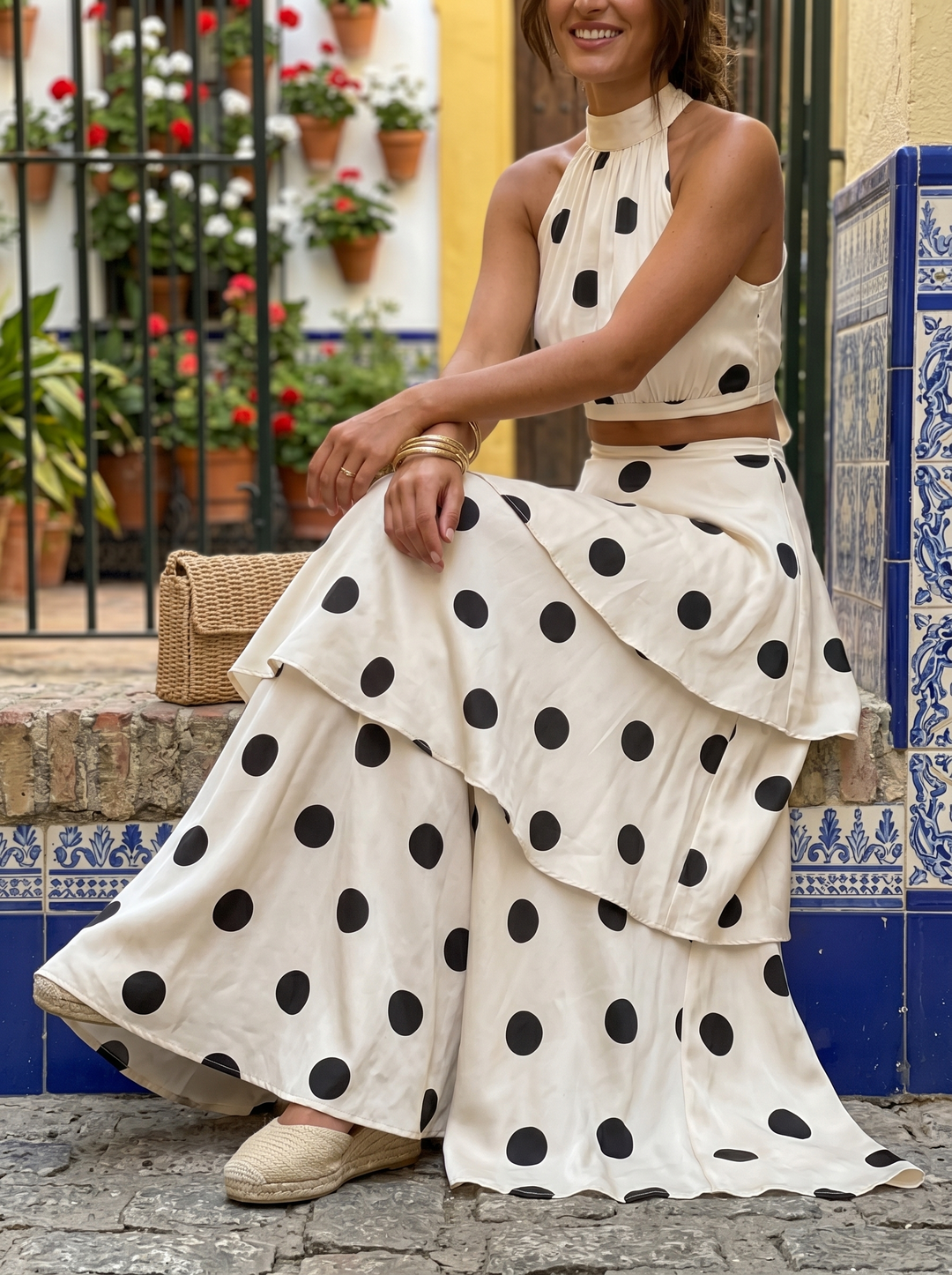 Lucía™ | Conjunto de Top y Falda Larga de Lunares