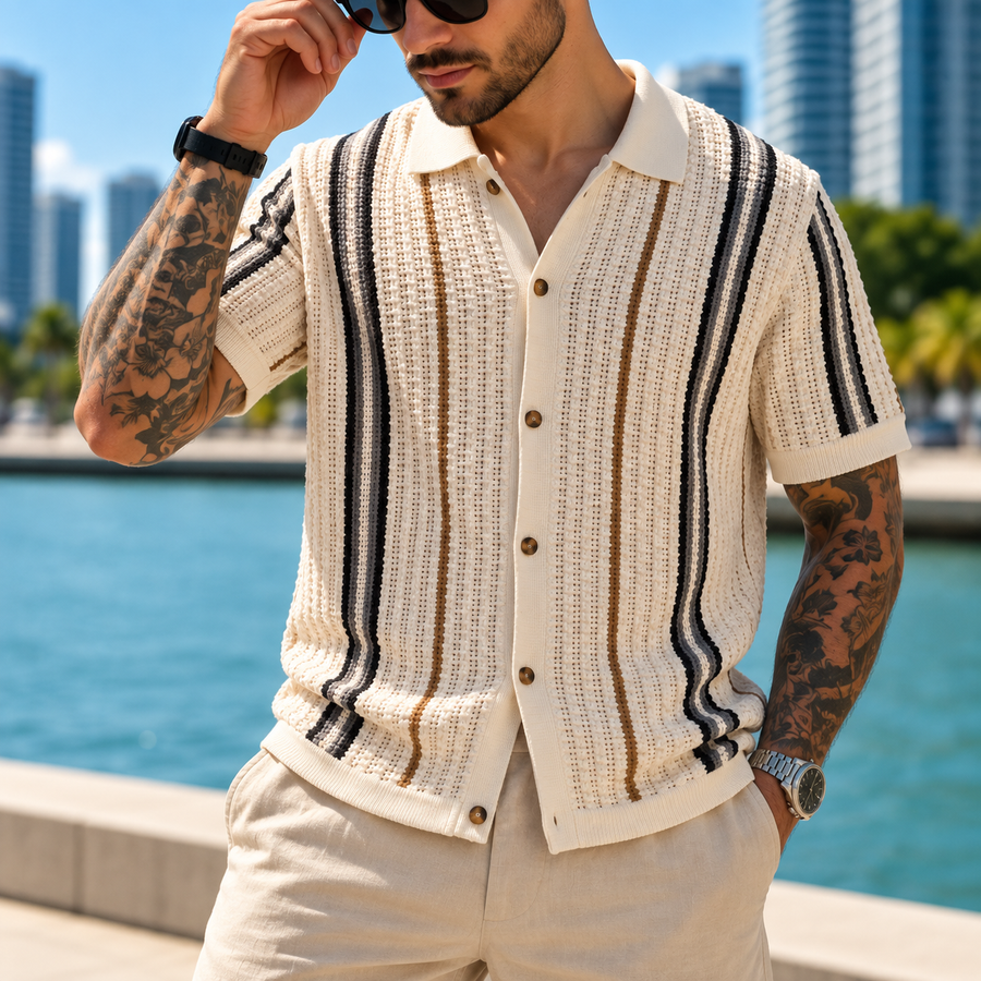 Ámsterdam™ | Polo vintage rayado crema
