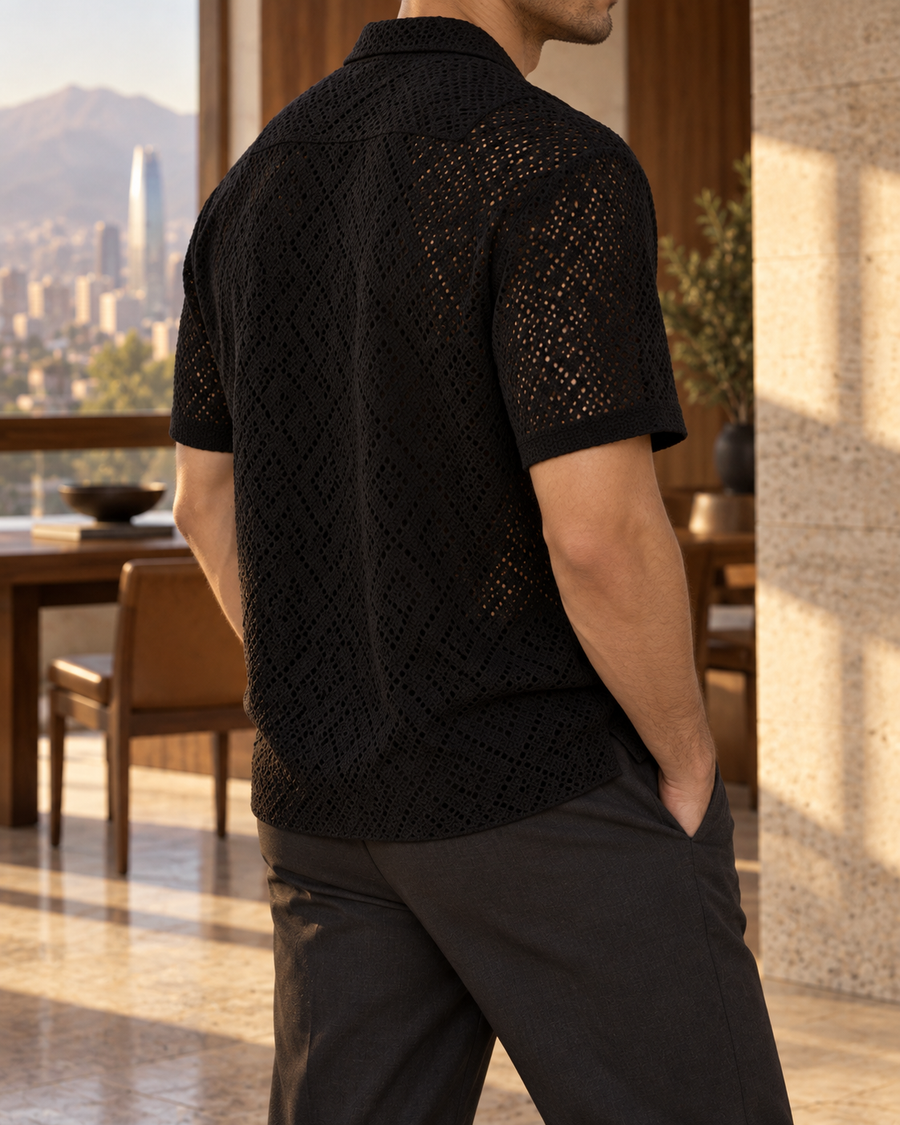 Berlín™ | Camisa negra de tejido perforado