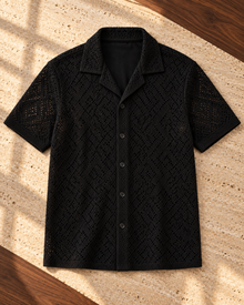 Camisa negra perforada open-diamond VETTORI, vista de producto