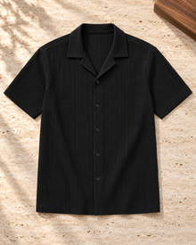 Camisa negra texturizada de manga corta VETTORI, vista de producto