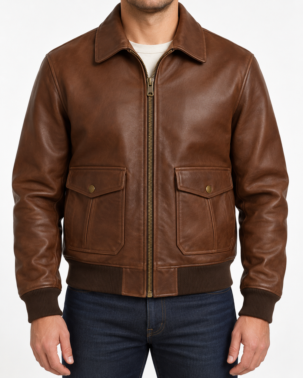 Chaqueta aviador café vista frontal