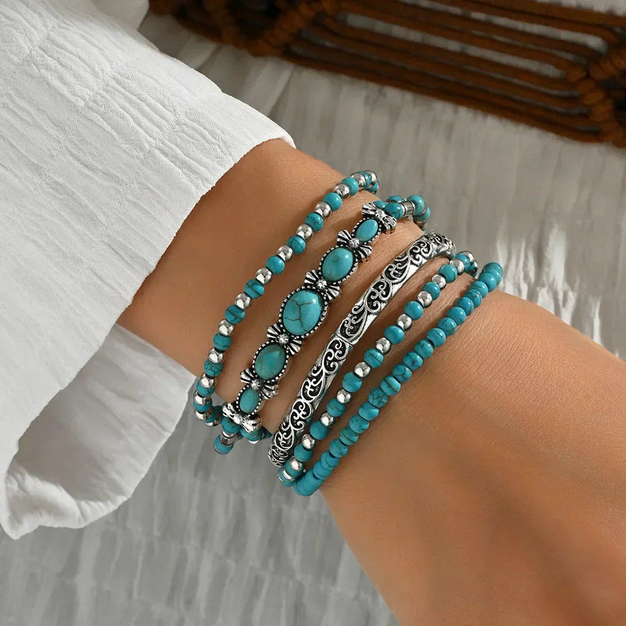 Set de Pulseras Boho con Perlas Turquesa