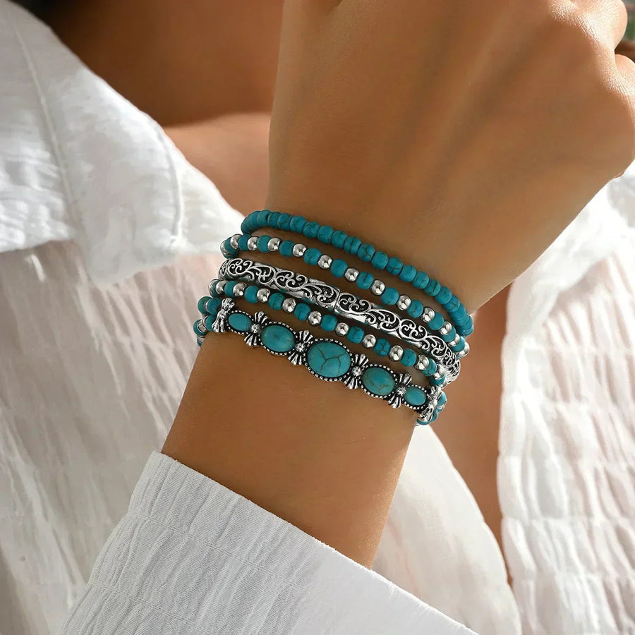 Set de Pulseras Boho con Perlas Turquesa