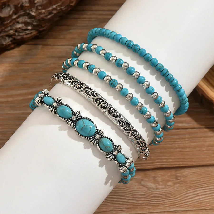 Set de Pulseras Boho con Perlas Turquesa