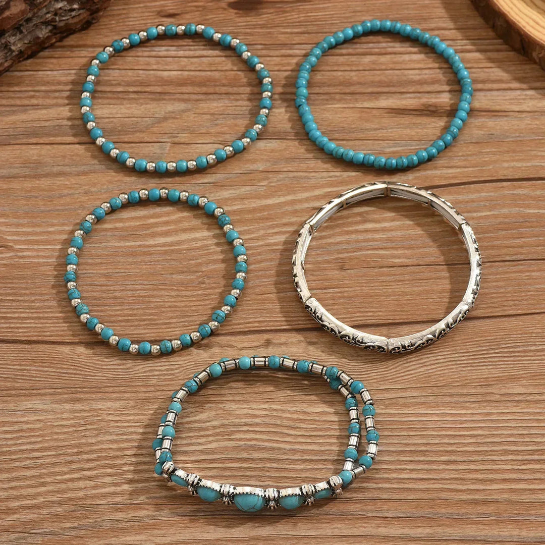 Set de Pulseras Boho con Perlas Turquesa