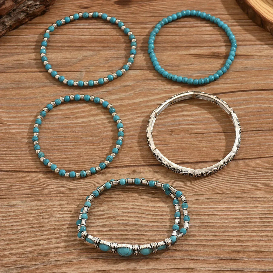 Set de Pulseras Boho con Perlas Turquesa