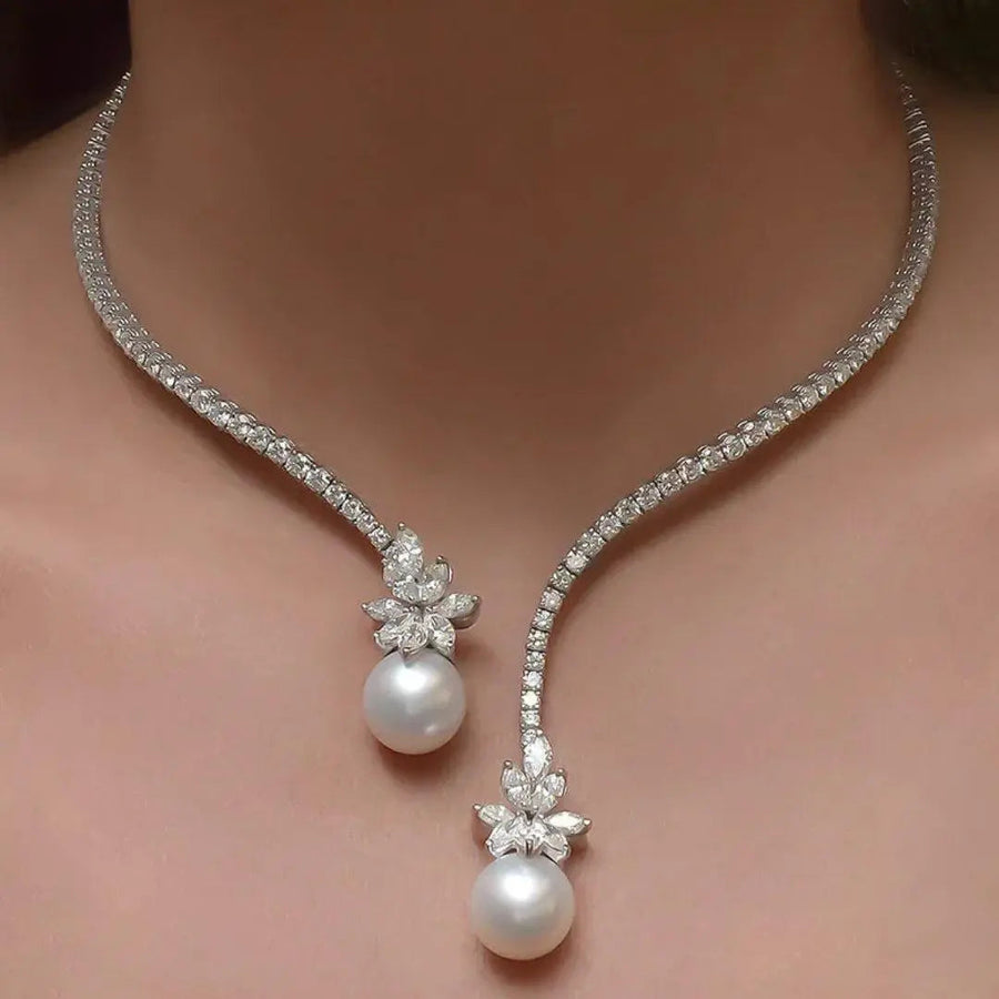 Collar Elegante Brillante de Plata Sterling con Perlas
