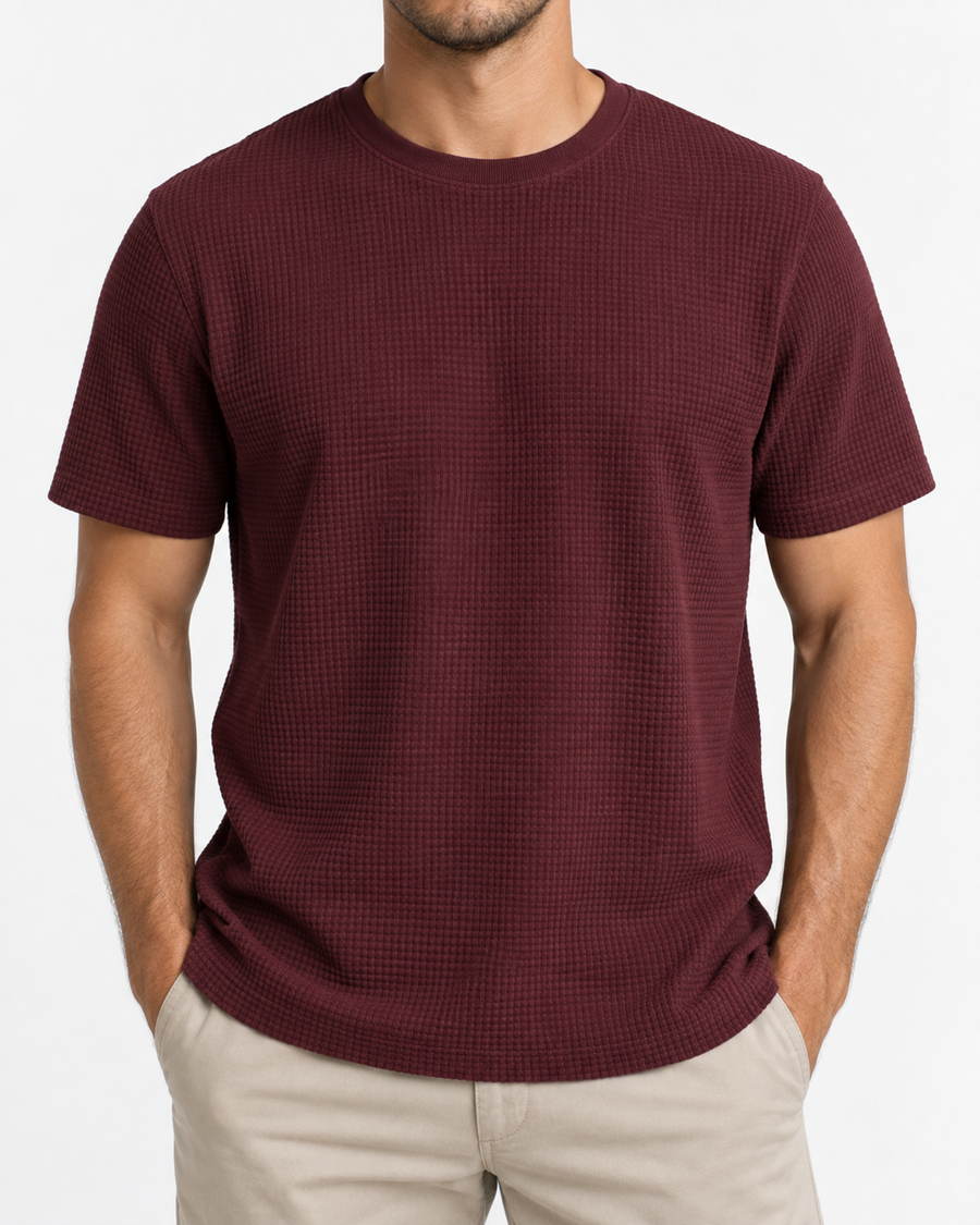 Polera waffle burdeo, vista frontal