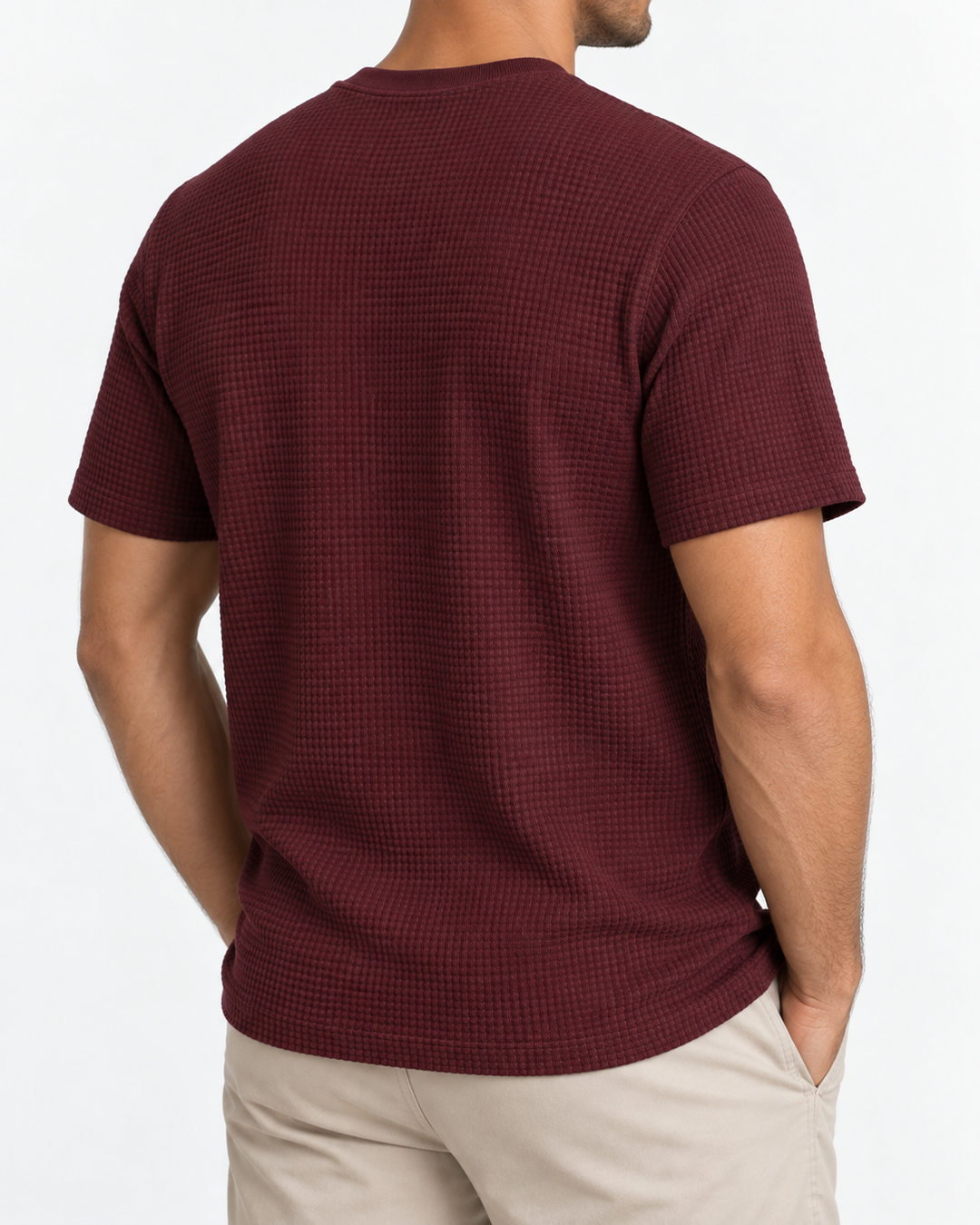 Polera waffle burdeo, vista posterior
