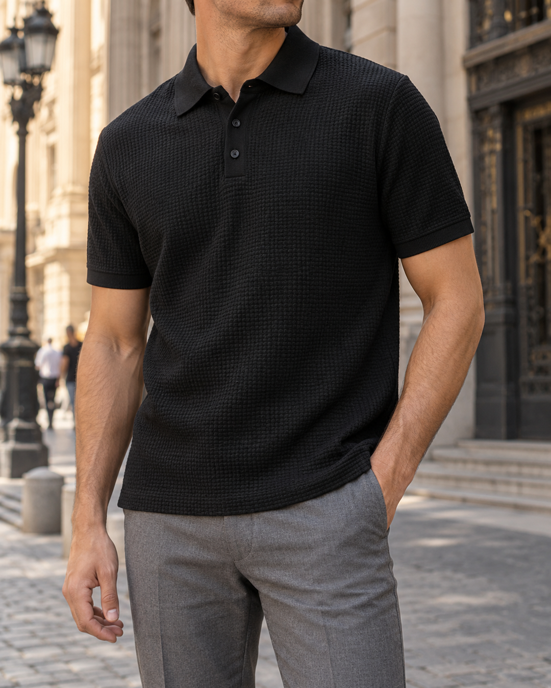 Polo negro texturizado VETTORI, vista frontal
