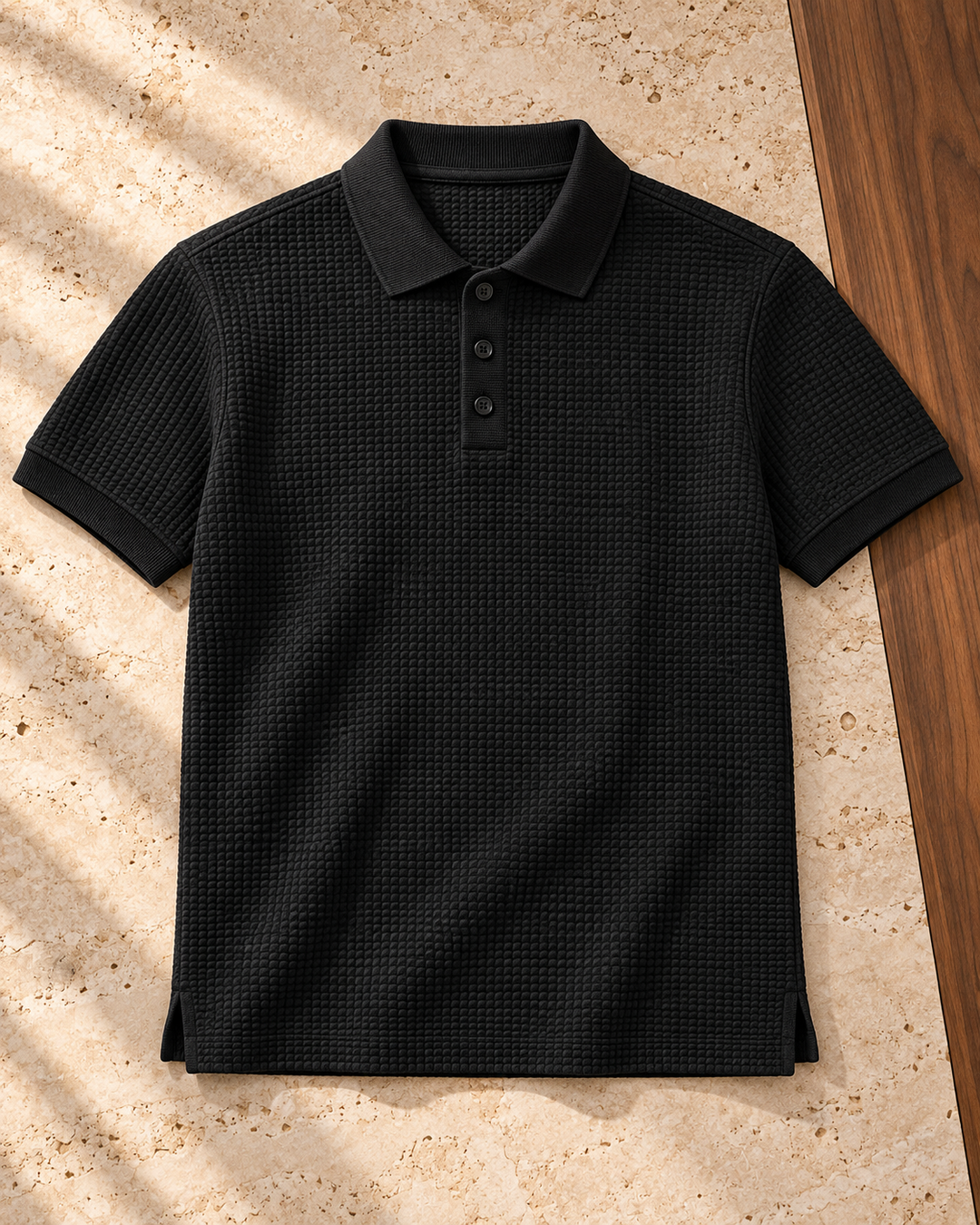 Polo negro texturizado VETTORI, vista de producto